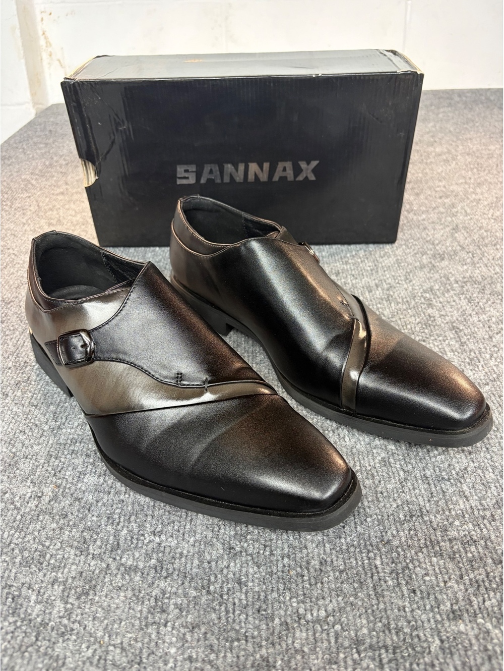 SANNAX Monk Strap Men’s Dress Loafer Shoes Plain Toe Classic Oxfords Shoes sz 9